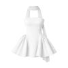 Product-only photo of the Kouvr Fashion white strapless cocktail dress with attached halter scarf against a grey background.
