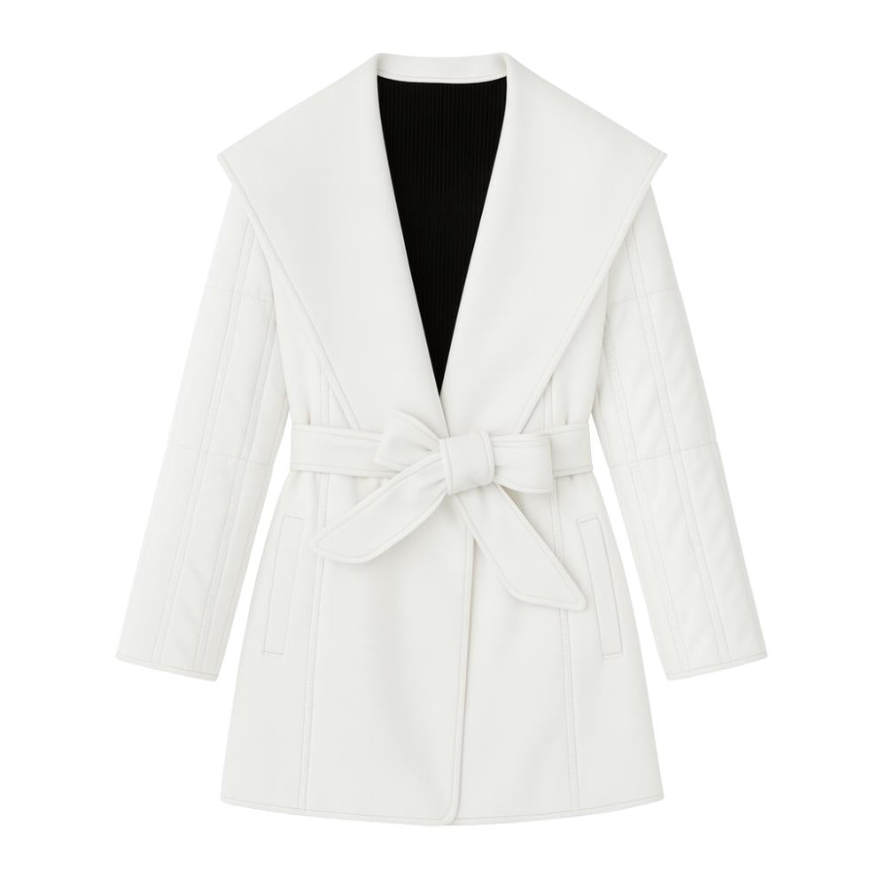 sophisticated outerwear," "statement winter jacket," "minimalist design," "cold weather chic," and "investment piece