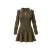 Flat lay of the Kouvr Harper cable knit polo dress in deep khaki, displaying the knit texture and white trim details.