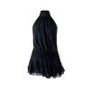 Flat lay of the Hope dark navy lace dress showing the full front silhouette, high neck, and smocked waist detail against a white background.