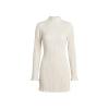 Flat lay product shot of the Kouvr ivory pleated mock neck mini dress, highlighting the texture and ruffled cuffs.