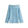 sky blue kouvr off-shoulder sweater on a white background