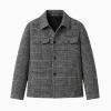 Flat lay of the Kouvr Kensington men's wool overshirt showing the front button closure, collar, and chest pocket details.