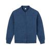 Slate blue men's luxury suede bomber jacket from Kouvr Fashion, shown flat with a focus on the fabric texture and zip-up front.