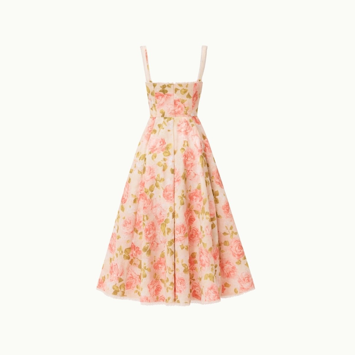 Close-up detail of the sweetheart neckline, tie-front feature, and jacquard fabric of the yellow rose floral midi dress.