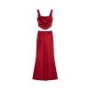 Flat lay of the Kouvr Rona set in red satin, showing the front of the draped cowl neck top and long skirt.