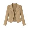 High-quality product shot of the Kouvr women's single-breasted khaki blazer with notched lapels against a white background.