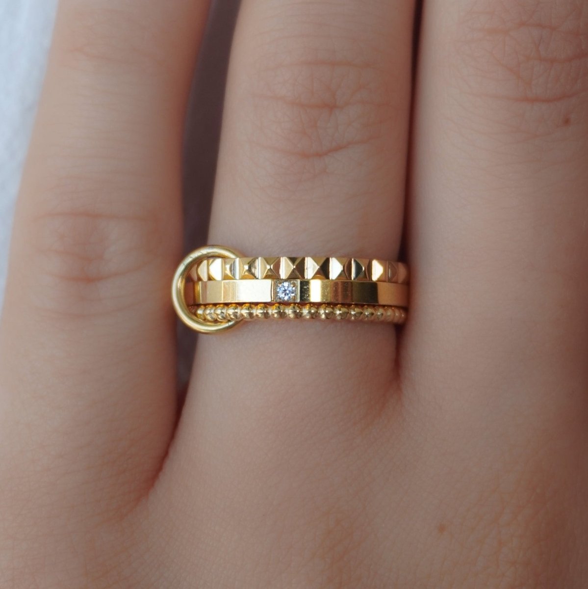 Kouvr Fashion Zephira Diamond Stacking Ring in 18k Gold Vermeil on a white background.

