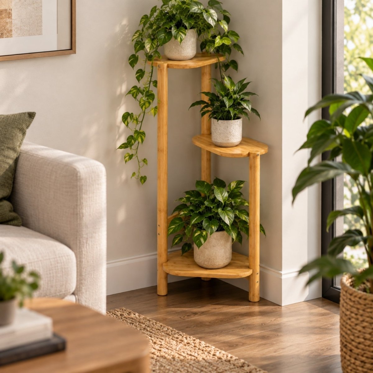 Arbor Display Stand | Mid-Century 3-Tier Solid Wood Plant Shelf