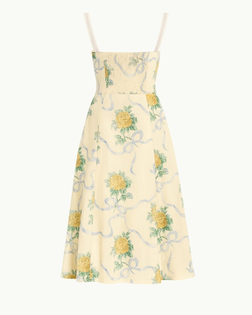 Light Yellow floral dress with a white background