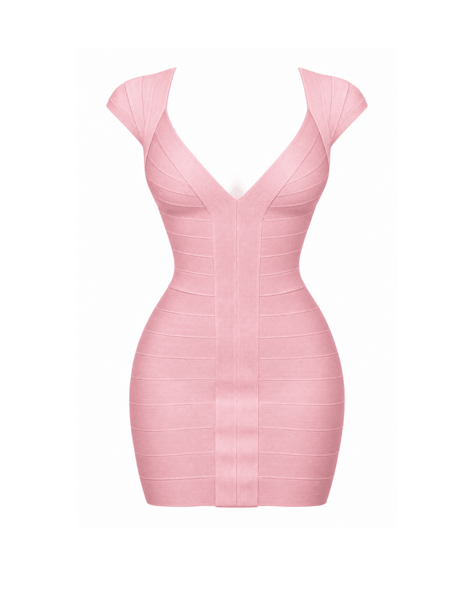 Pink v-neck bandage dress manequin front.