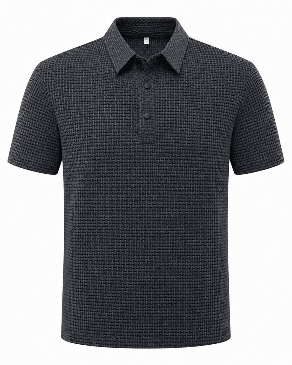 Black checkered polo shirt on a white background