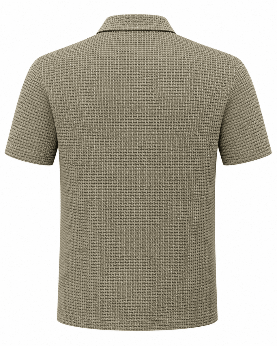 Back view of a textured green shirt on a white background