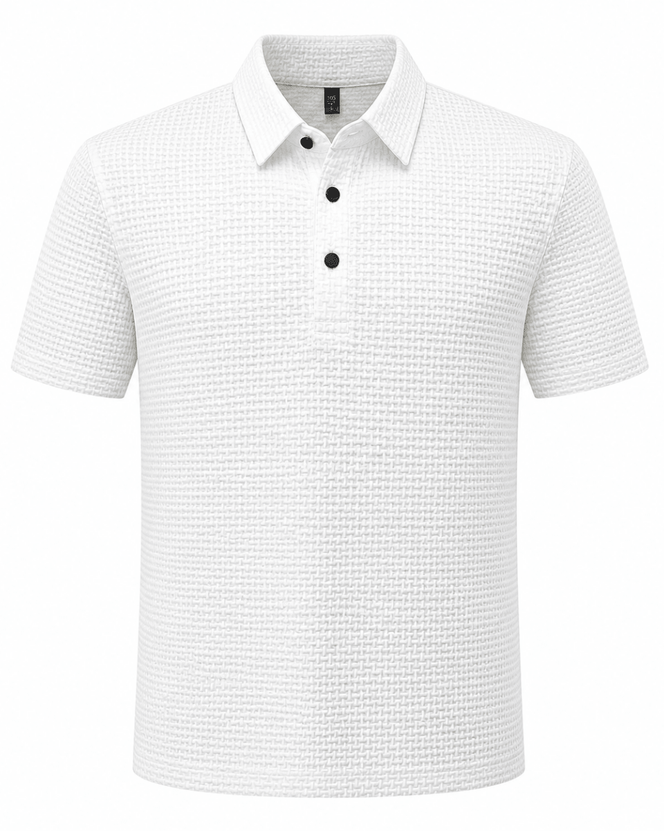 White textured polo shirt on a white background