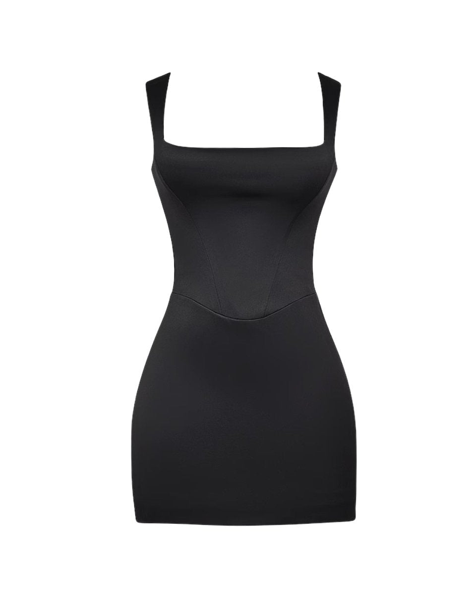 Black fenlo dress on a white background