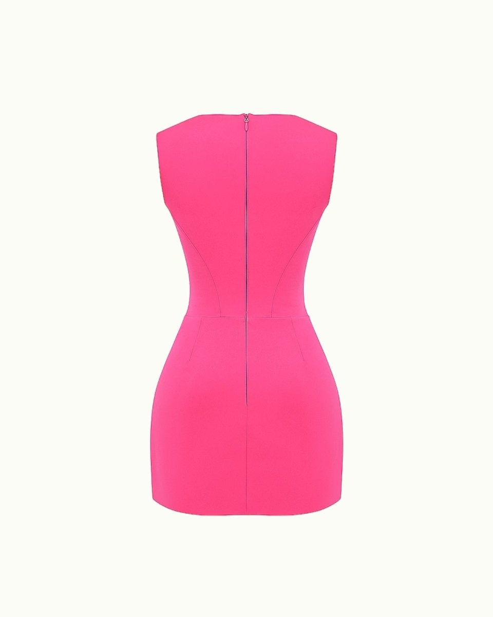 Dark Pink fenlo strapless dress on a white background