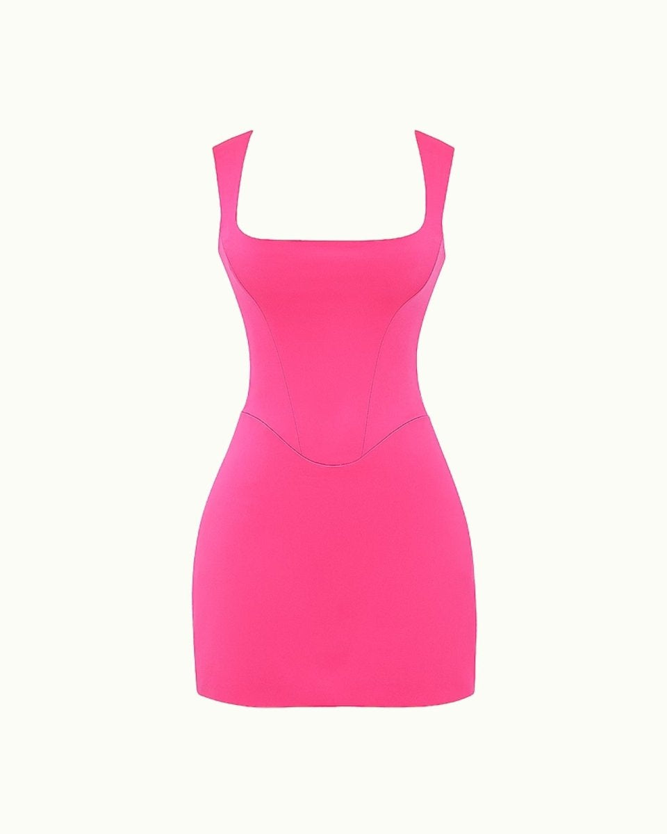 Dark Pink fenlo dress on a white background