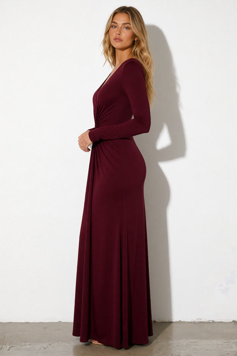 Betty – Robe longue drapée à manches longues et fente haute