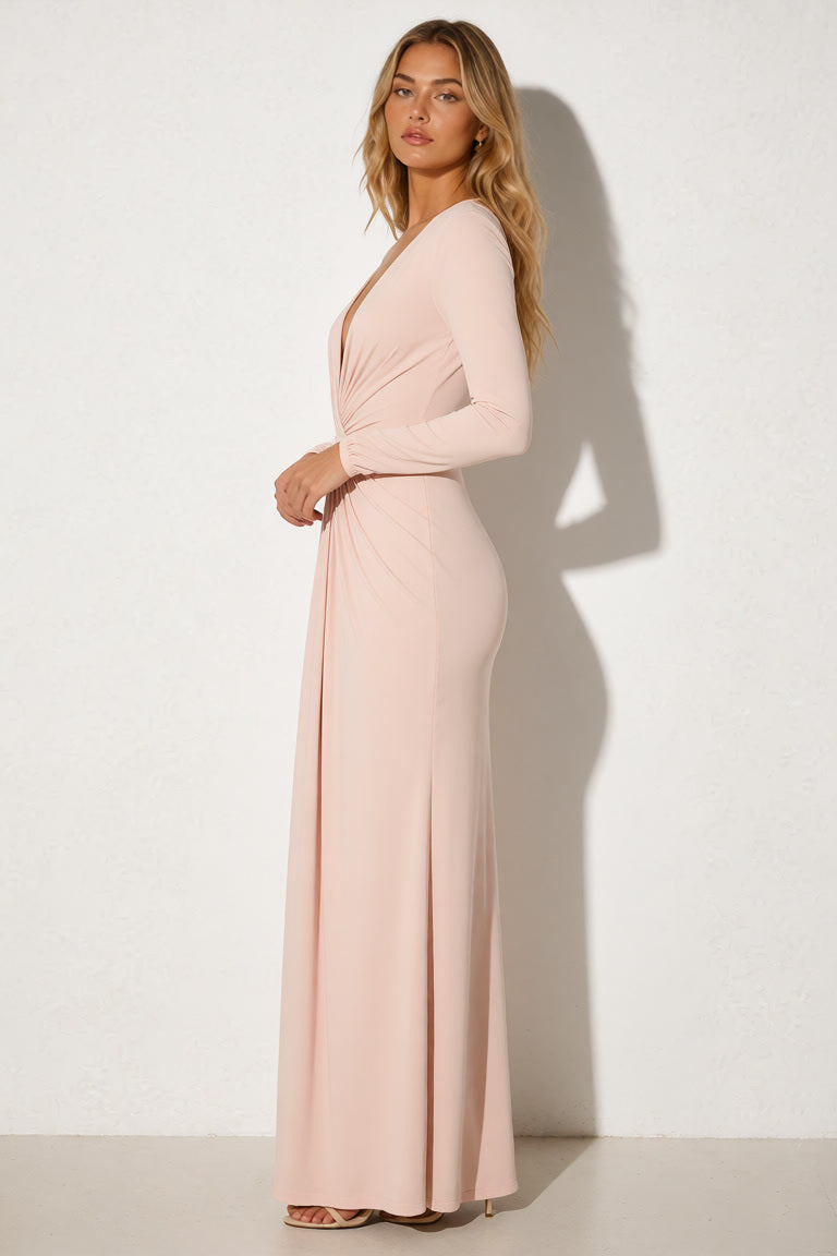Betty – Robe longue drapée à manches longues et fente haute
