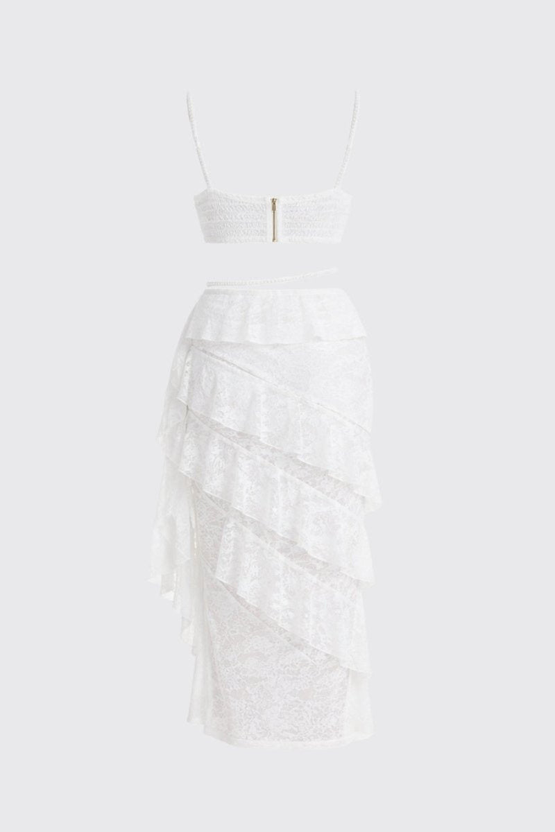 White lace skirt on a light gray background