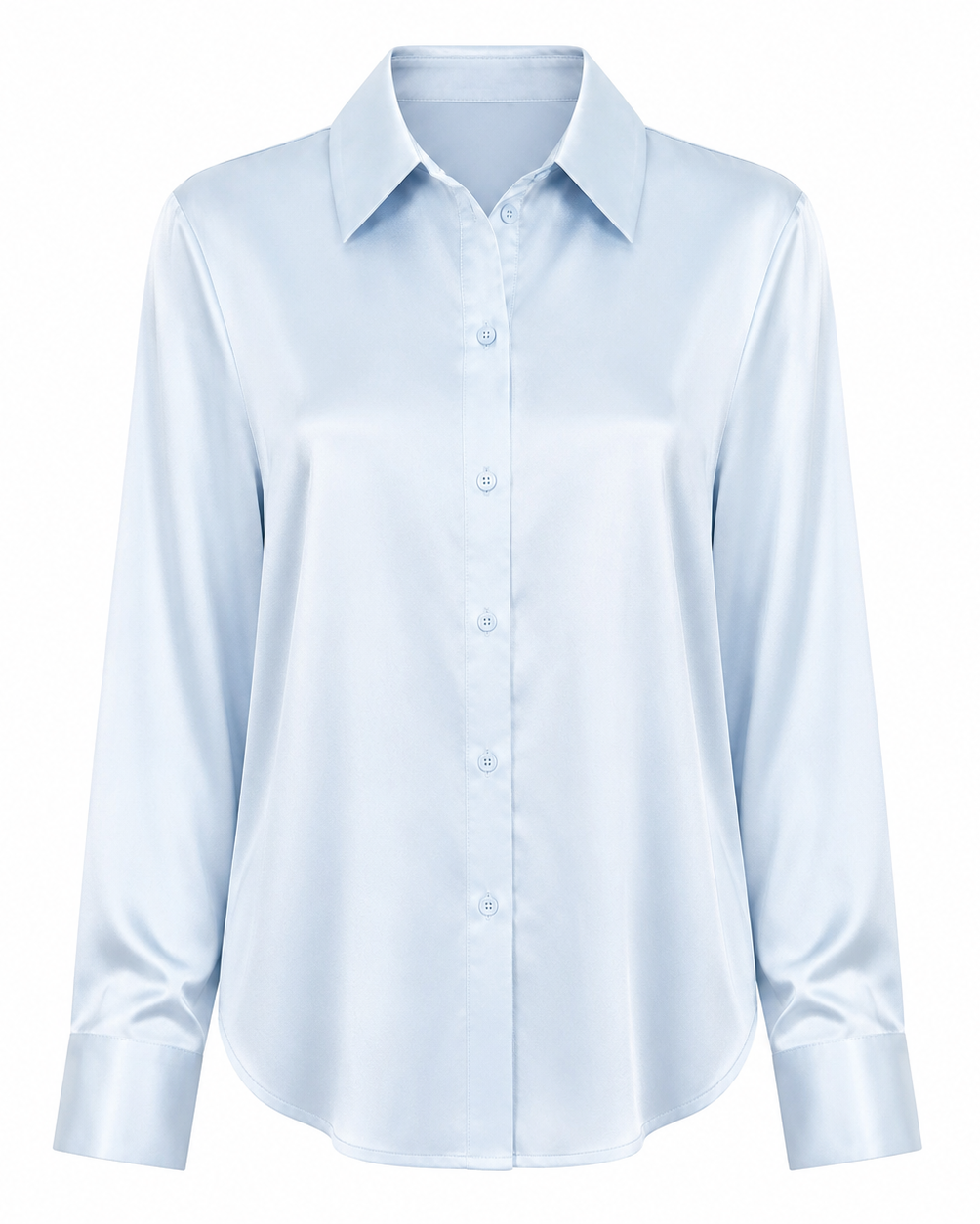 A light blue long-sleeve button-up shirt with a classic collar and cuffs, displayed on a clean white background.